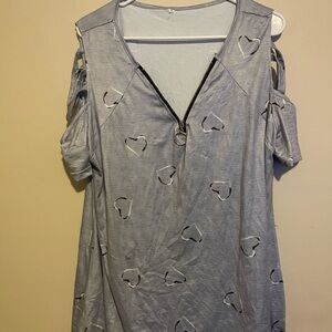 Stylish Light Gray Heart Cutout Blouse